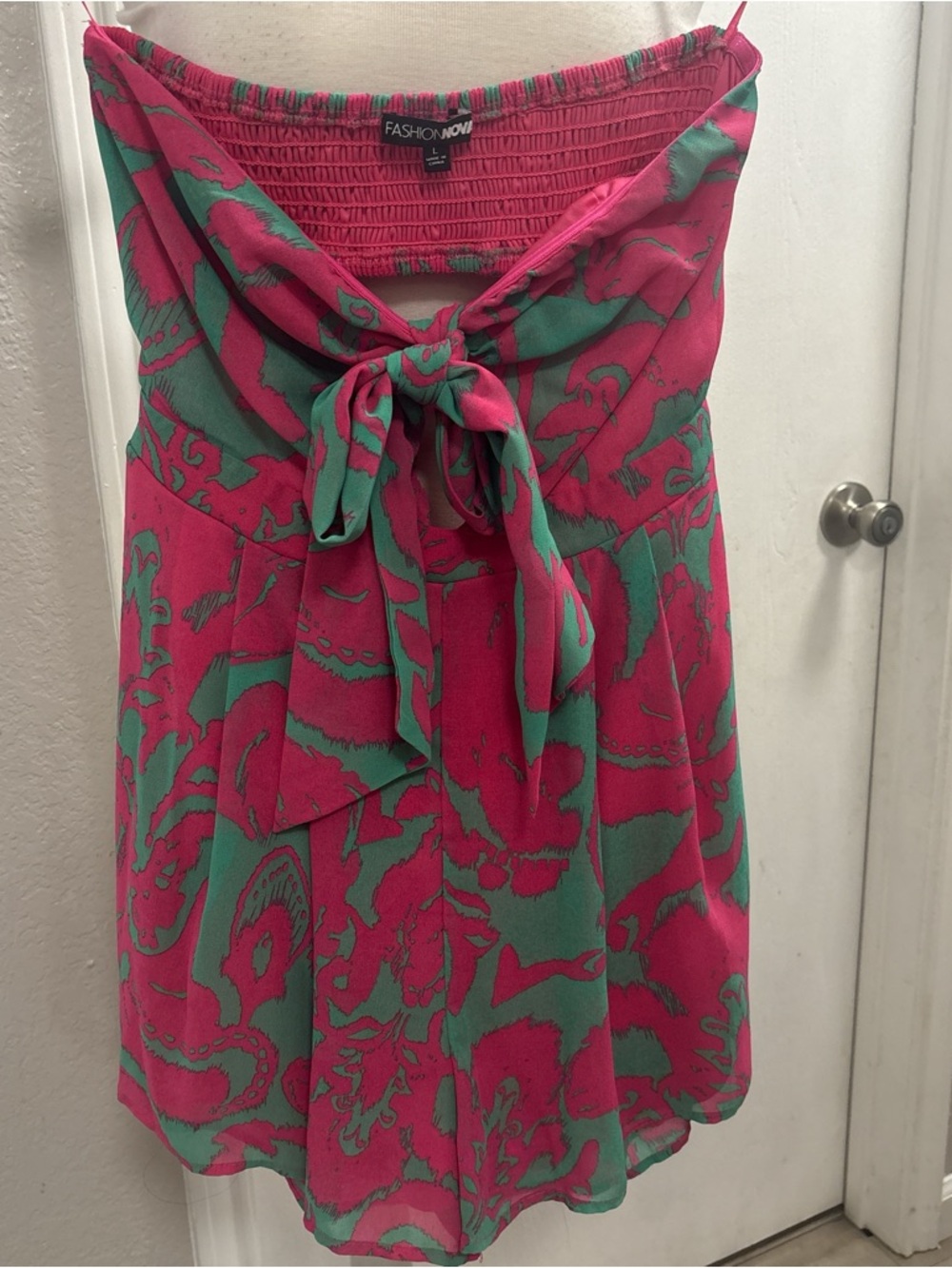 Fashion Nova Pink & Green Tie-Front Bandeau Camisole